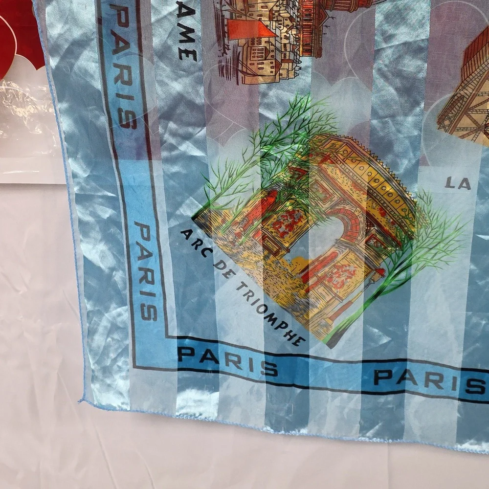 Paris Themed Silk Scarf 37x37 Inches